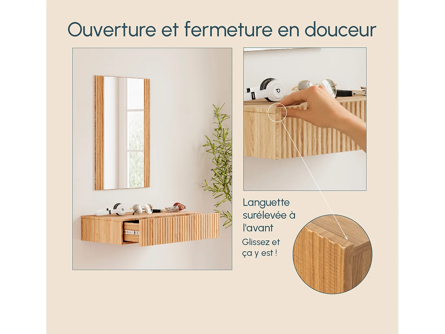 Meuble d'entrée pour Hall d'entrée Couloir en Coleur Chêne Alba 80x42x97cm Amira
