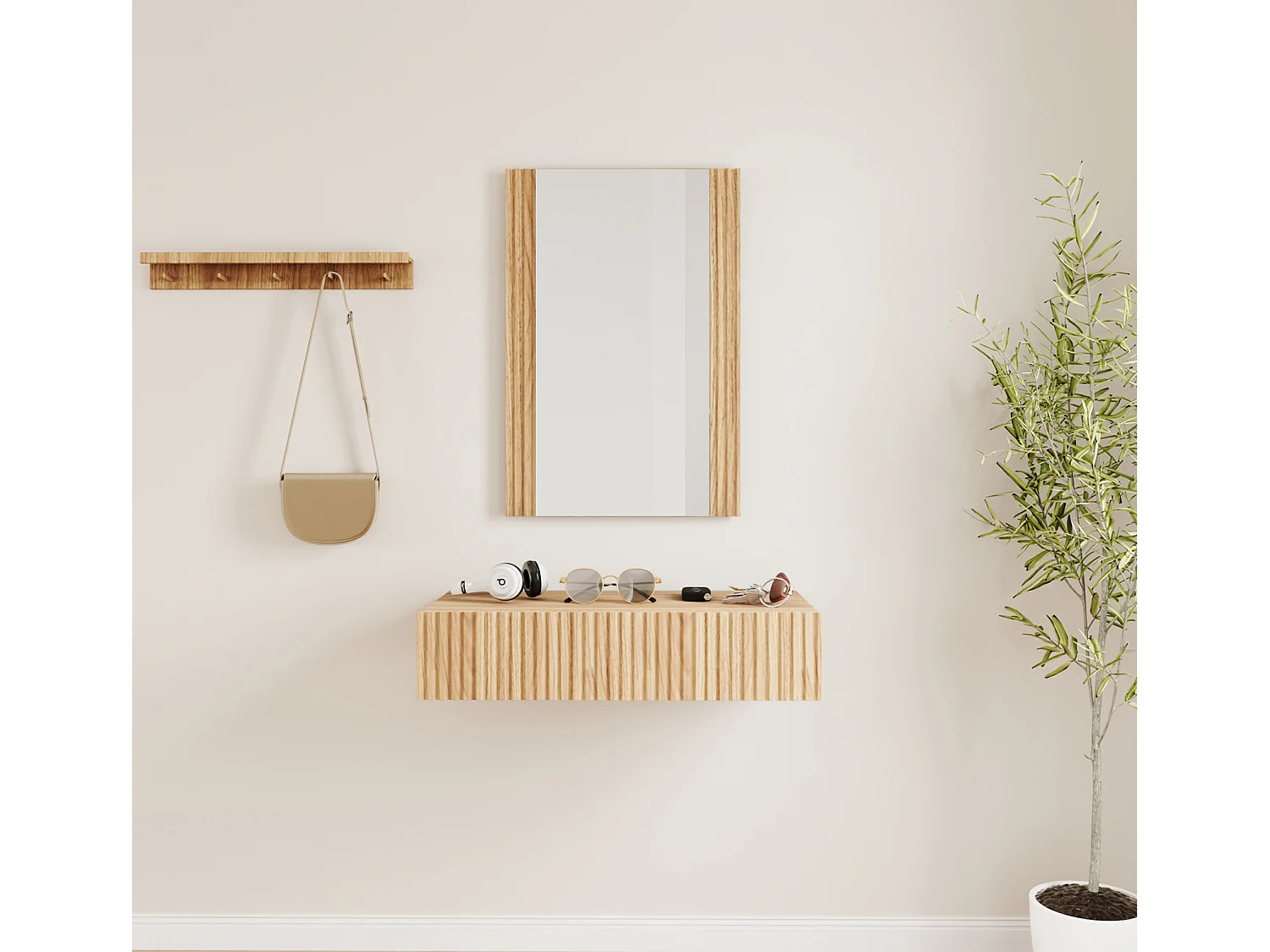 Meuble d'entrée pour Hall d'entrée Couloir en Coleur Chêne Alba 80x42x97cm Amira