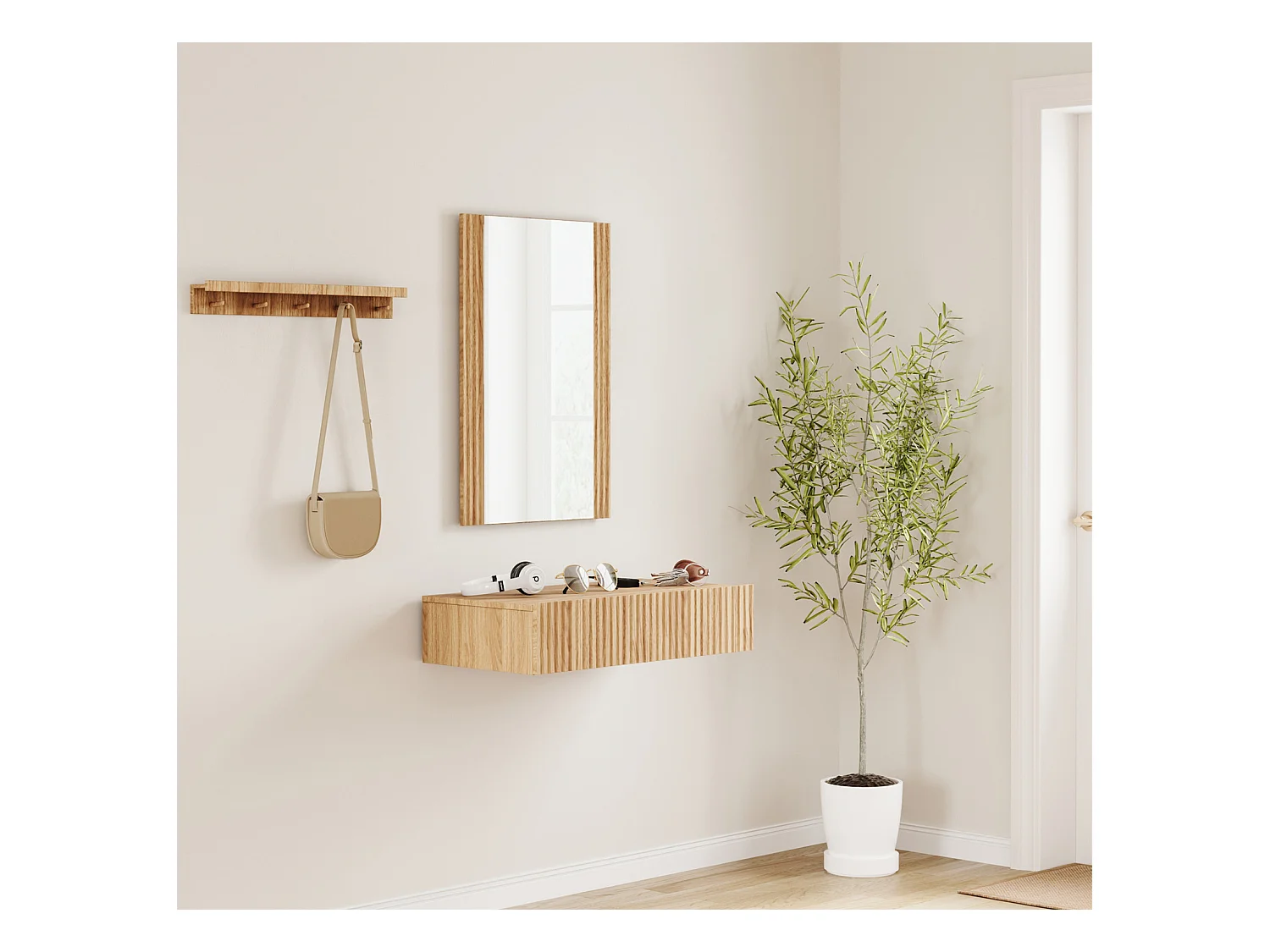 Meuble d'entrée pour Hall d'entrée Couloir en Coleur Chêne Alba 80x42x97cm Amira