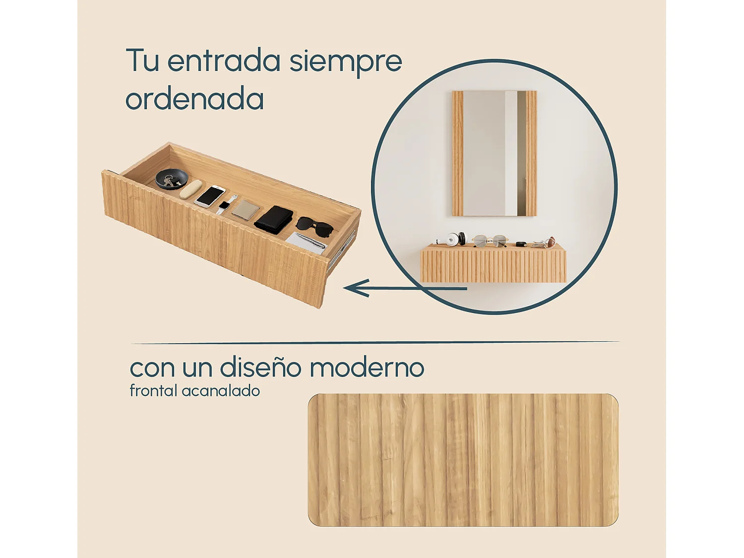 Meuble d'entrée pour Hall d'entrée Couloir en Coleur Chêne Alba 80x42x97cm Amira