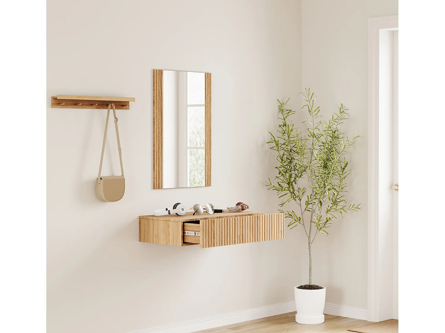 Recibidor para Entrada Pasillo en Color Roble Alba 80x42x97cm Amira