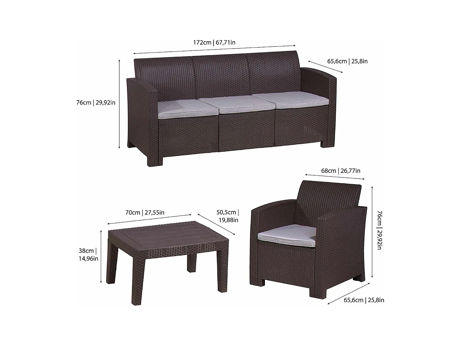 Conjunto de Jardín Chillvert Salerno Resina 1 Sofá+ 2 Sillones + 1 Mesa Marrón