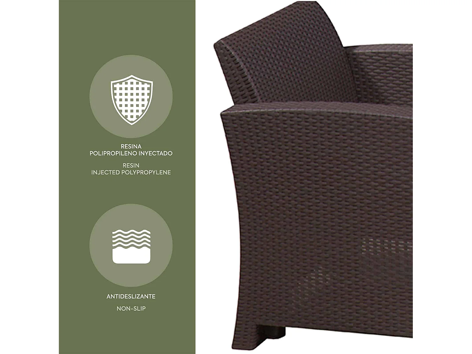 Conjunto de Jardín Chillvert Salerno Resina 1 Sofá+ 2 Sillones + 1 Mesa Marrón