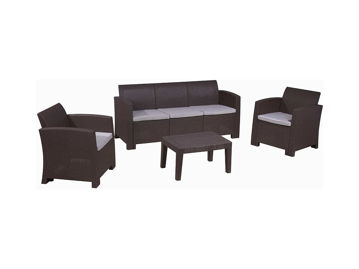 Salon de Jardin Chillvert Salero en Résine 1 Canapé + 2 Fauteuils + Table Marron