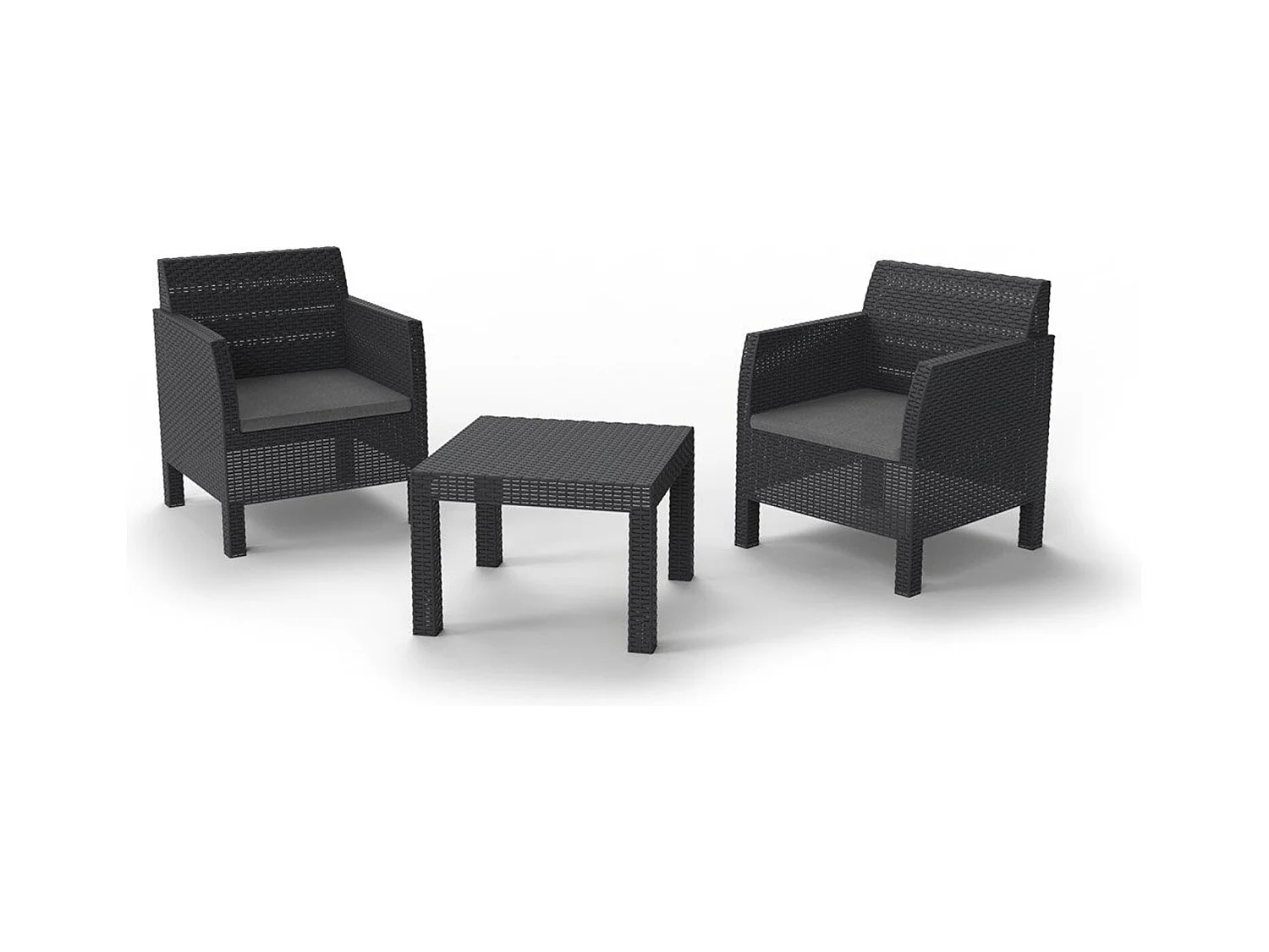 Conjunto de Jardín y Terraza Toomax Matilde 2 con 2 Sillones con Cojín 65x65x75 cm + Mesa de Centro 59x59x43 cm Efecto Ratán