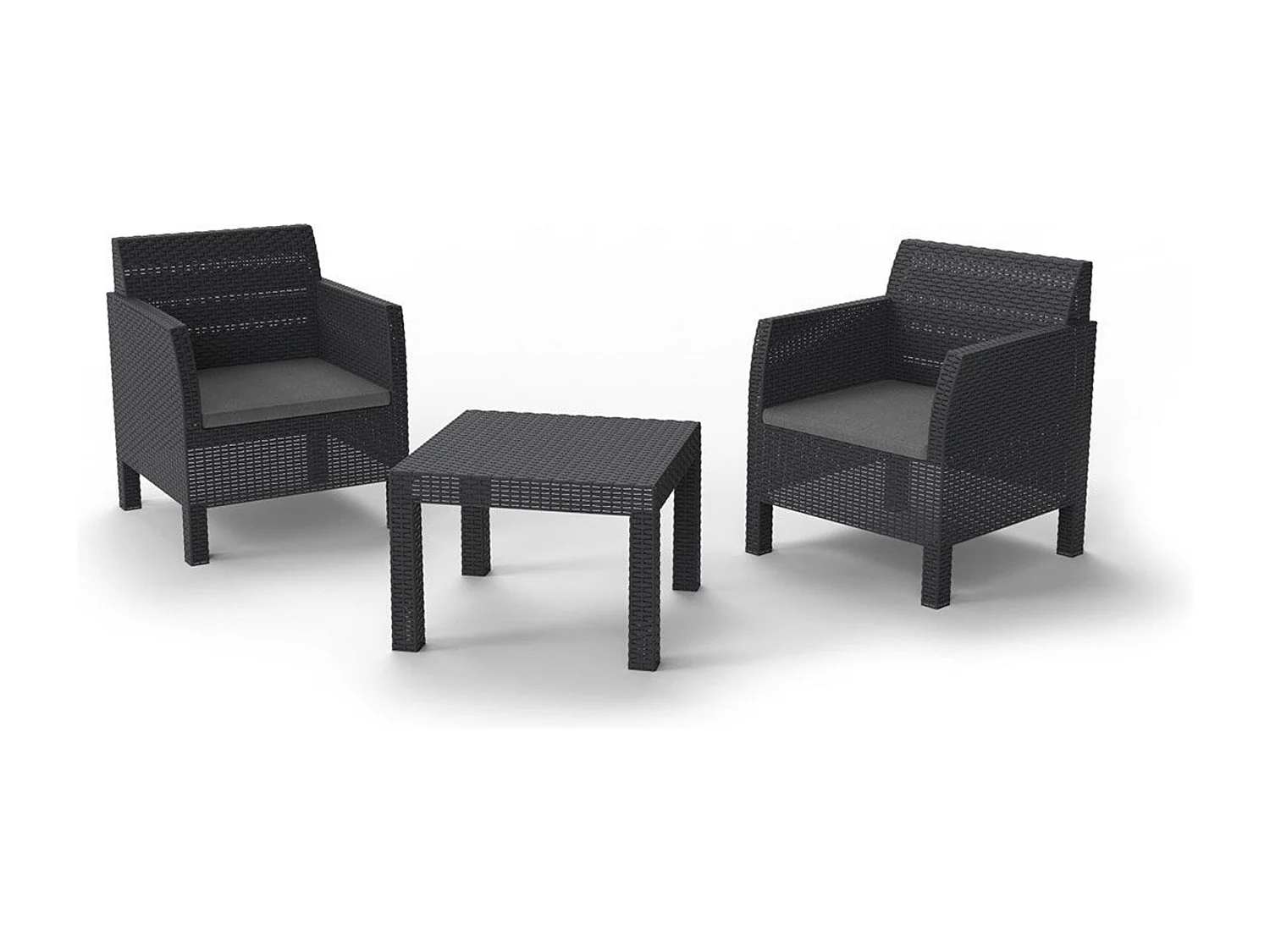 Toomax Matilde 2 Ensemble de Jardin et Terrasse composé de 2 Fauteuils avec Coussin 65x65x75 cm + Table Basse 59x59x43 cm Effet Rotin