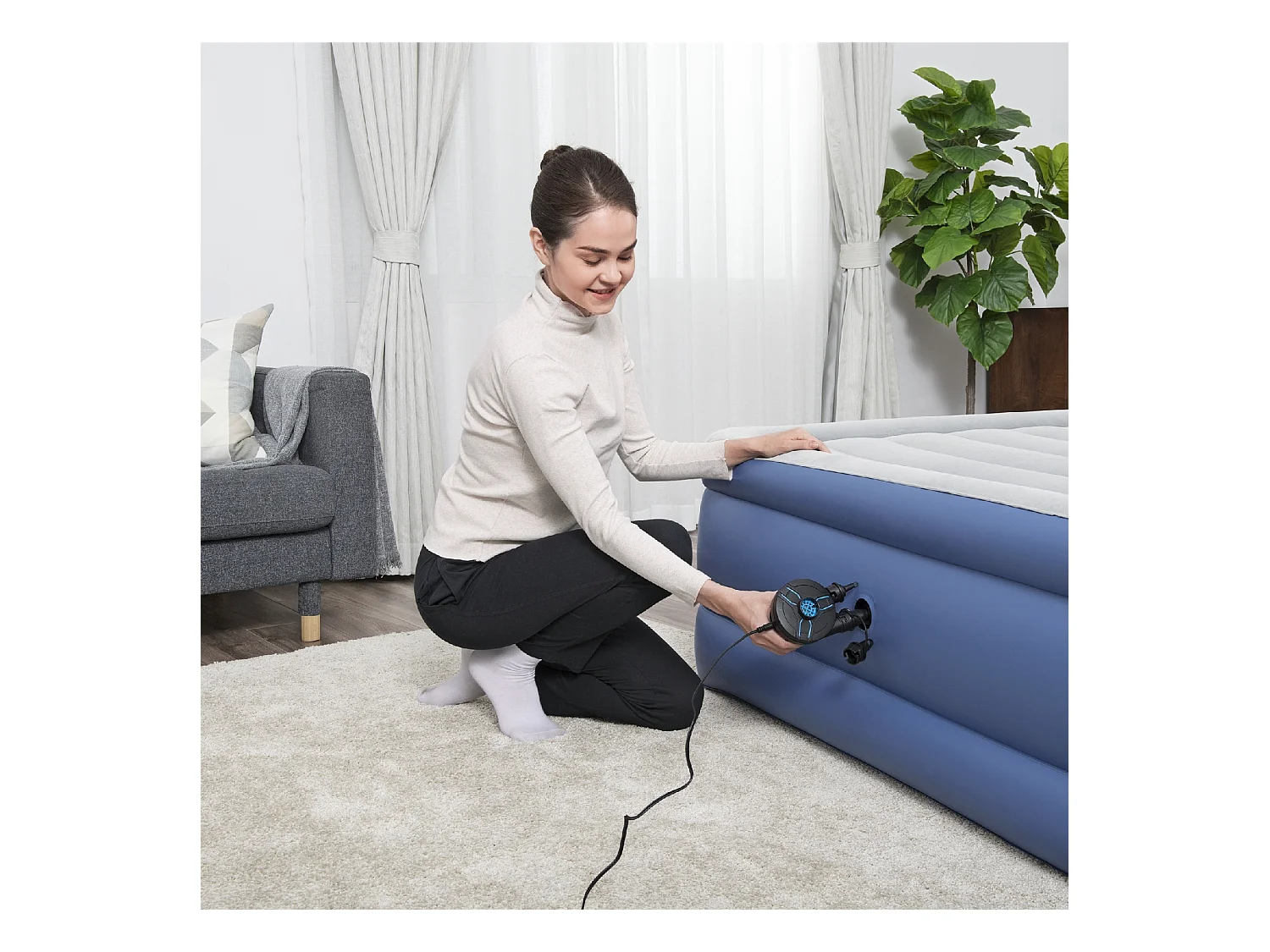 Gonfleur Électrique Portable AC DC Power Touch Bestway 3 Adaptateurs Valves | Prise Voiture de 12 V Batterie 220V | Pompe 2 en 1