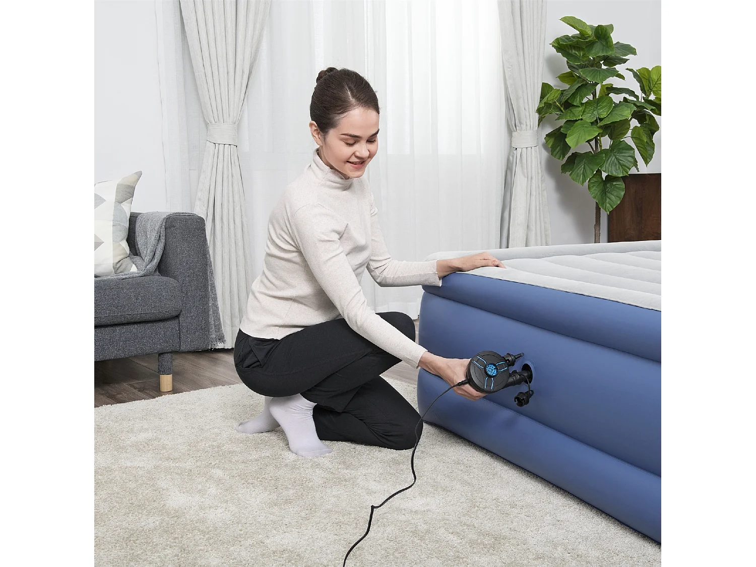 Gonfleur Électrique Portable AC DC Power Touch Bestway 3 Adaptateurs Valves | Prise Voiture de 12 V Batterie 220V | Pompe 2 en 1