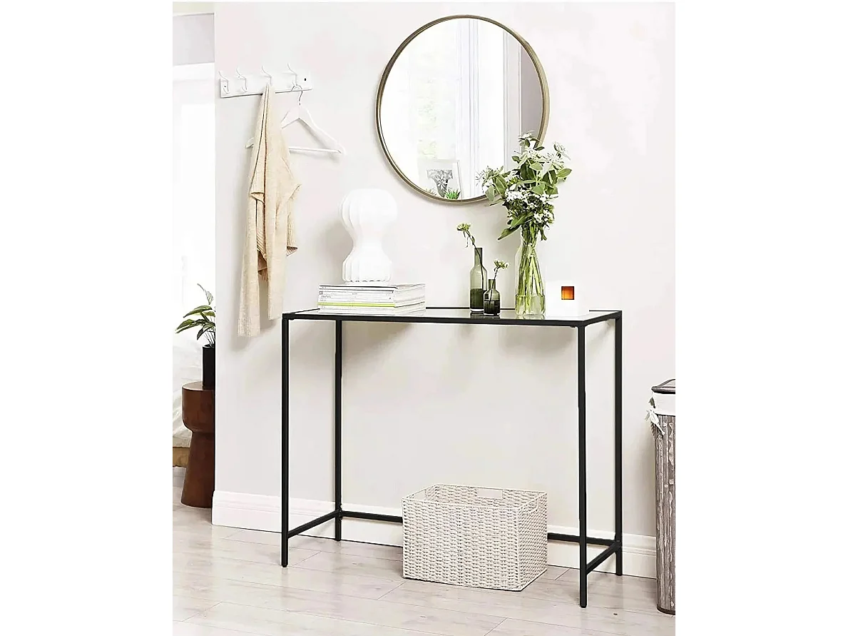 Console Uzoe L100cm Métal Noir et Verre transparent