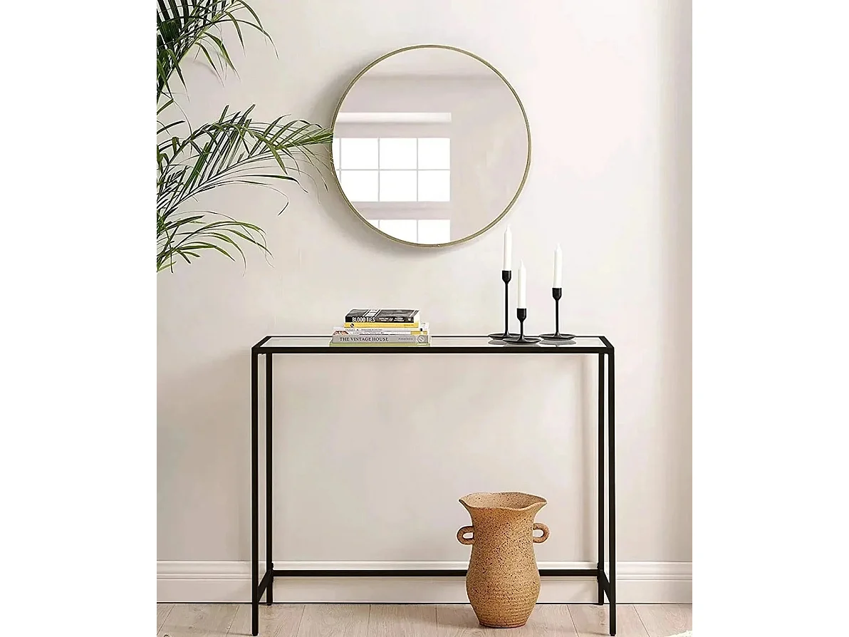 Console Uzoe L100cm Métal Noir et Verre transparent