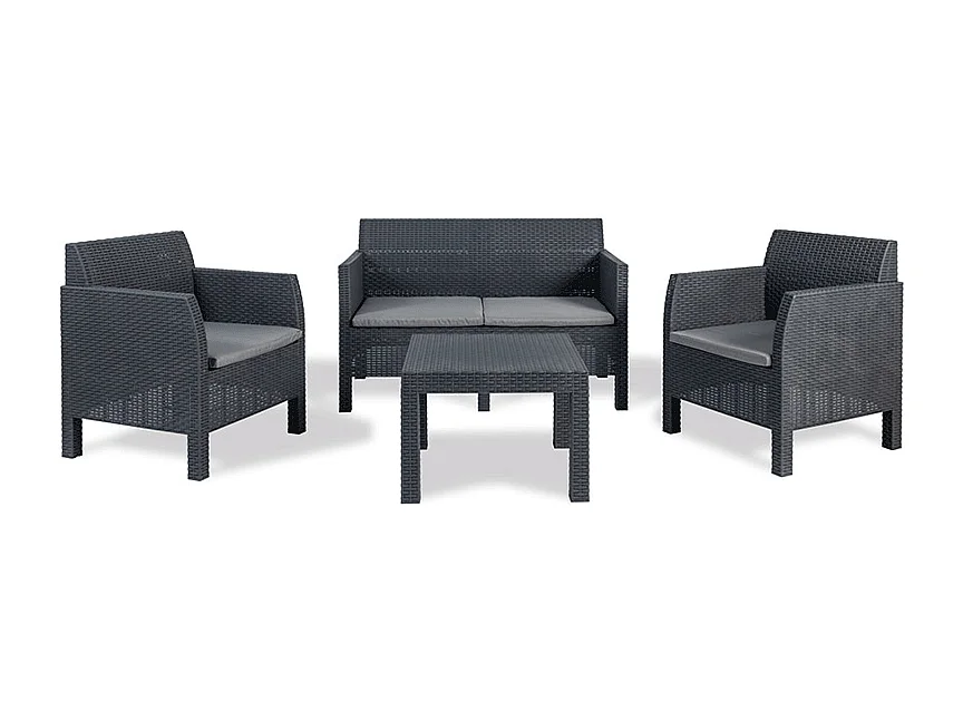 Toomax Matilde 4 Ensemble de Jardin et Terrasse avec 1 Canapé 121x65x75 cm + 2 Fauteuils 65x65x75 cm + Table 59x59x43 cm Effet Rotin