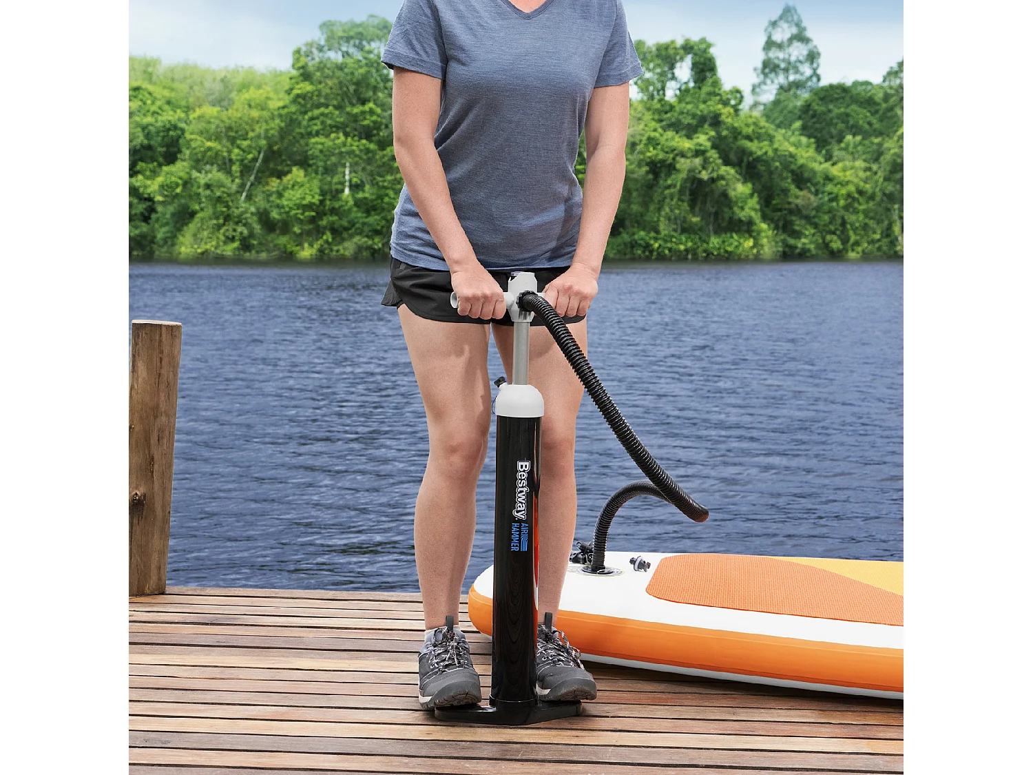 Inflador Manual de Alta Presión Bestway Air Hammer Manguera Flexible 5 Adaptadores Válvulas | Manómetro Analógico Sensor Presión