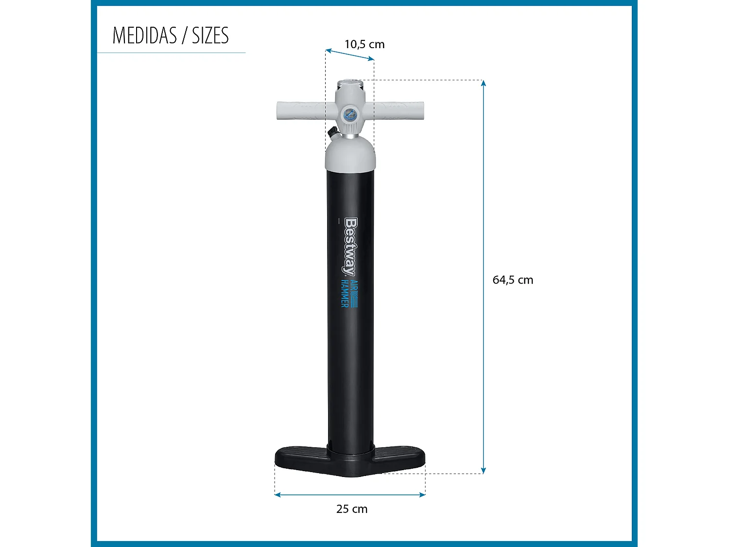 Pompa Manuale ad Alta Pressione Bestway Air Hammer Tubo Flessibile 5 Adattatori Valvole | Manometro Analogico Sensore Pressione