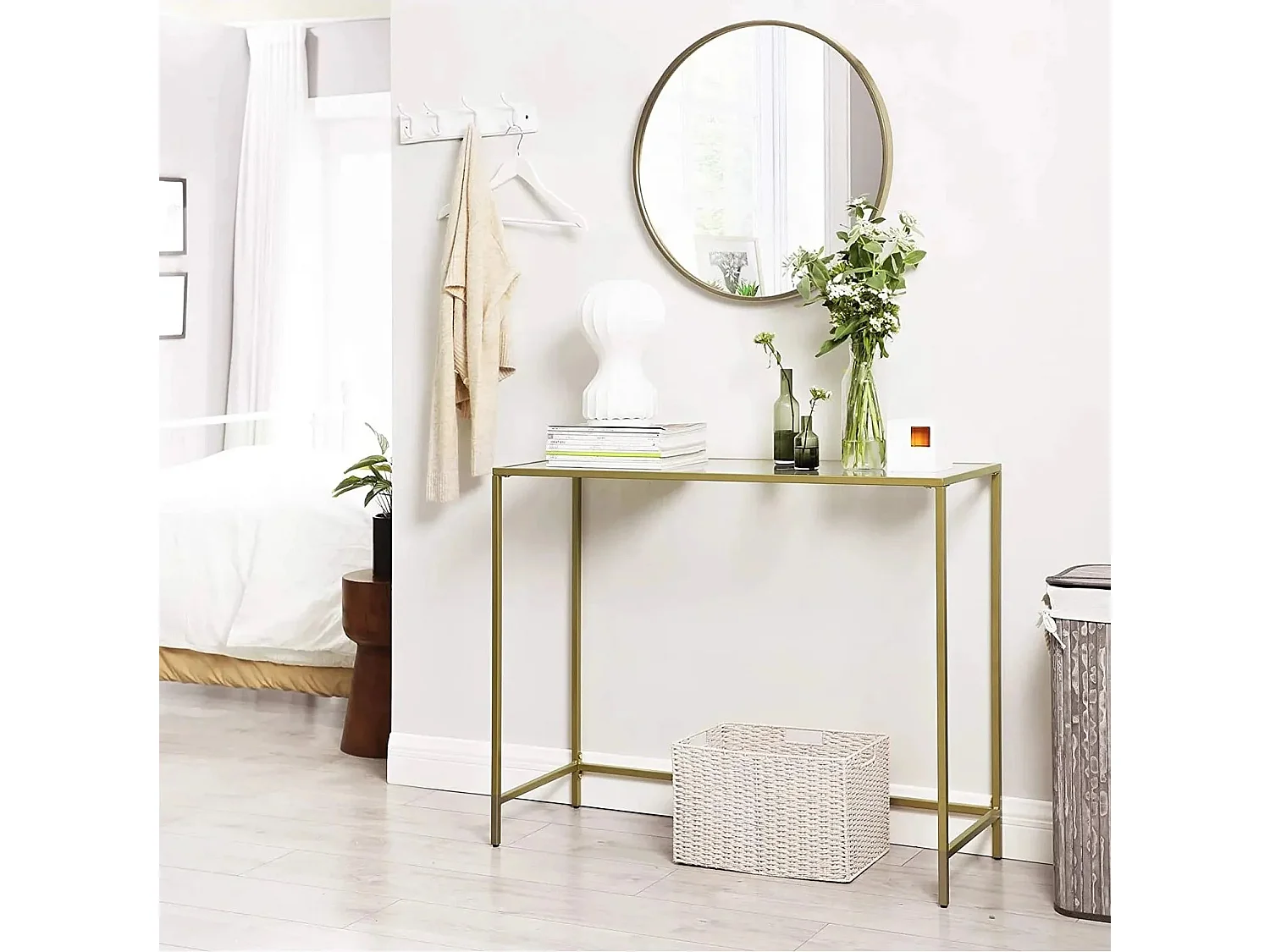 Console Uzoe L100cm Métal Or et Verre transparent