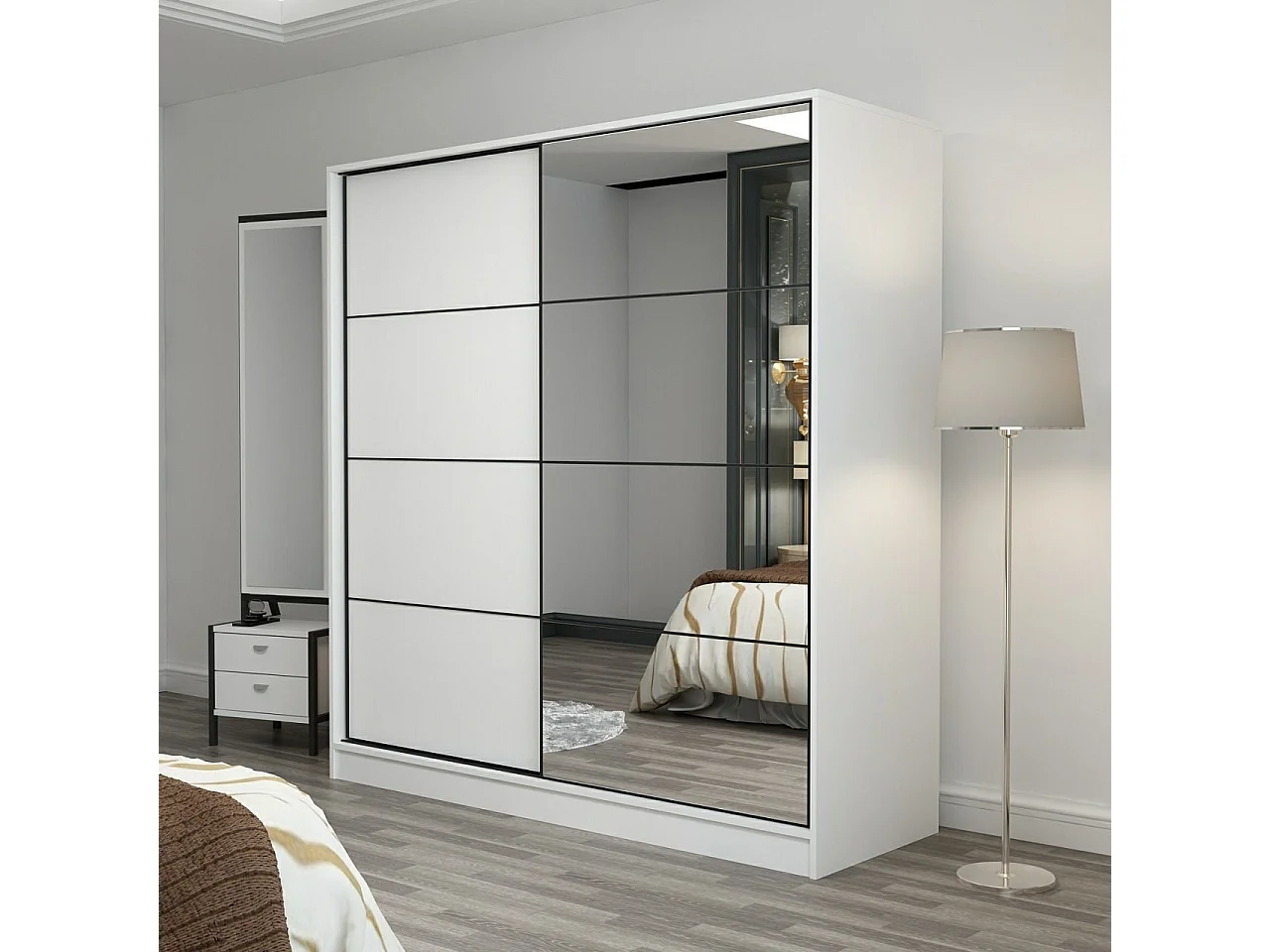 Guardaroba Kailua L333, Bianco, 190x180x60cm, Porte guardaroba: Scorrevole