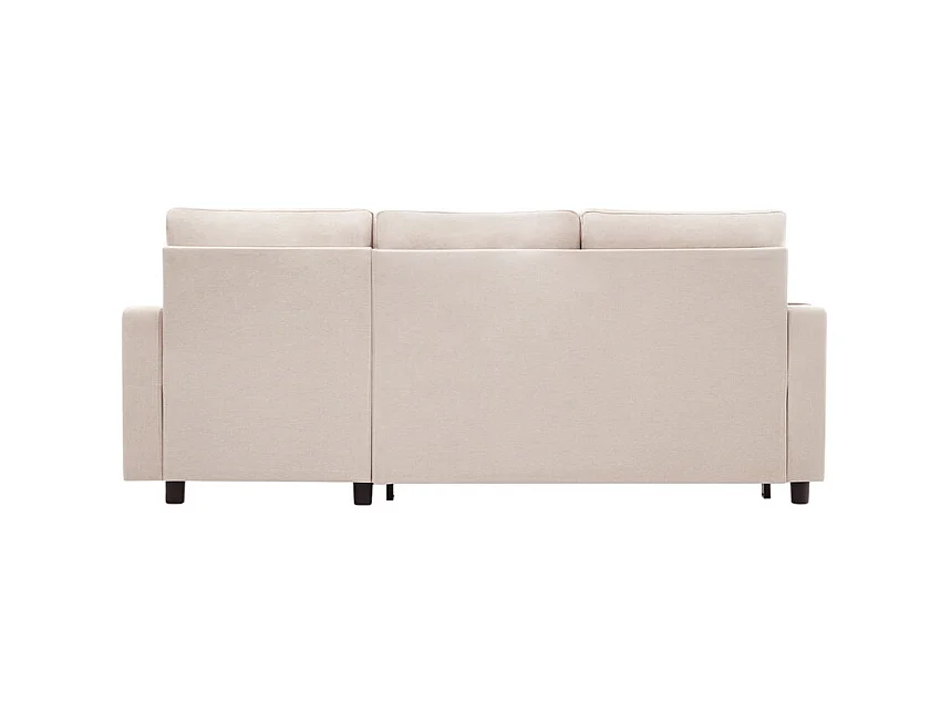 Canapé d'angle convertible en velours - 3 places - avec rangement, porte-gobelets en acier inoxydable - 205x139x87cm - Beige