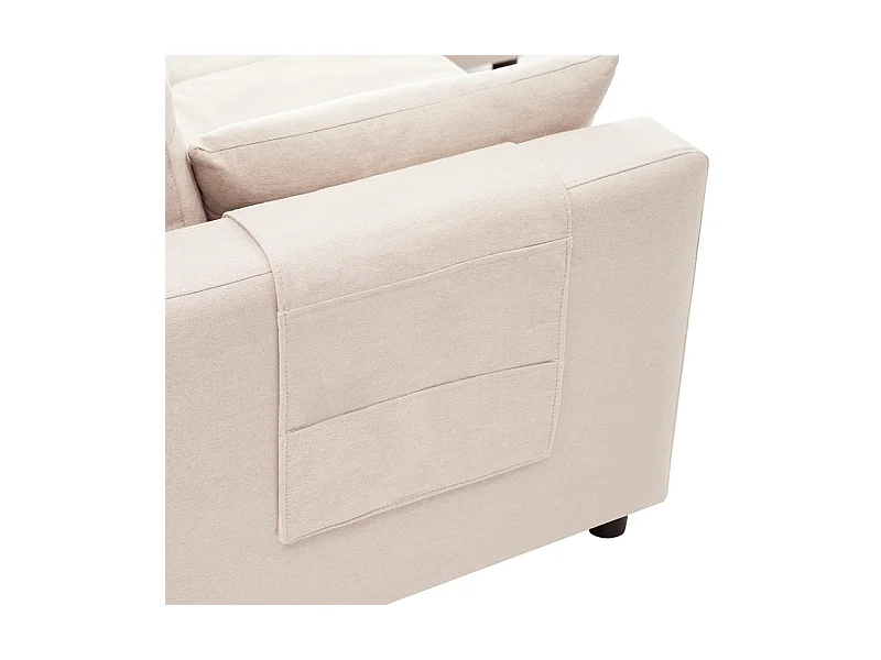 Canapé d'angle convertible en velours - 3 places - avec rangement, porte-gobelets en acier inoxydable - 205x139x87cm - Beige