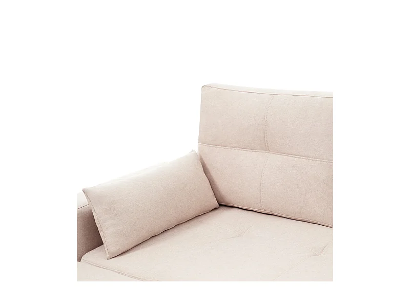 Canapé d'angle convertible en velours - 3 places - avec rangement, porte-gobelets en acier inoxydable - 205x139x87cm - Beige