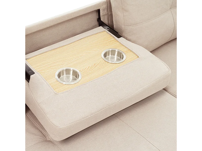 Eck-Schlafsofa aus Samt - 3-Sitzer - mit Stauraum, Edelstahl-Halter für Becher - 205x139x87cm - Beige