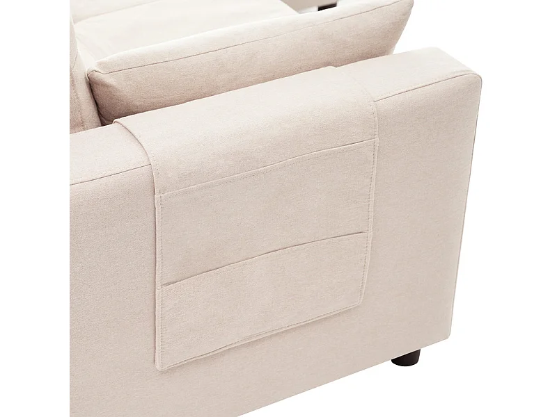 Eck-Schlafsofa aus Samt - 3-Sitzer - mit Stauraum, Edelstahl-Halter für Becher - 205x139x87cm - Beige