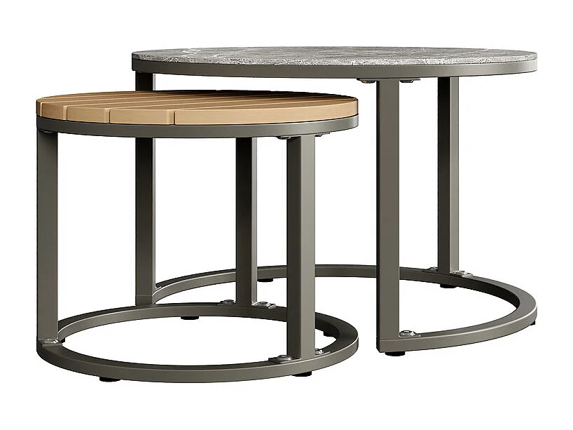 Salotto da giardino per 6-7 persone: divano angolare e 2 tavolini, gambe regolabili, con cuscini, Grigio