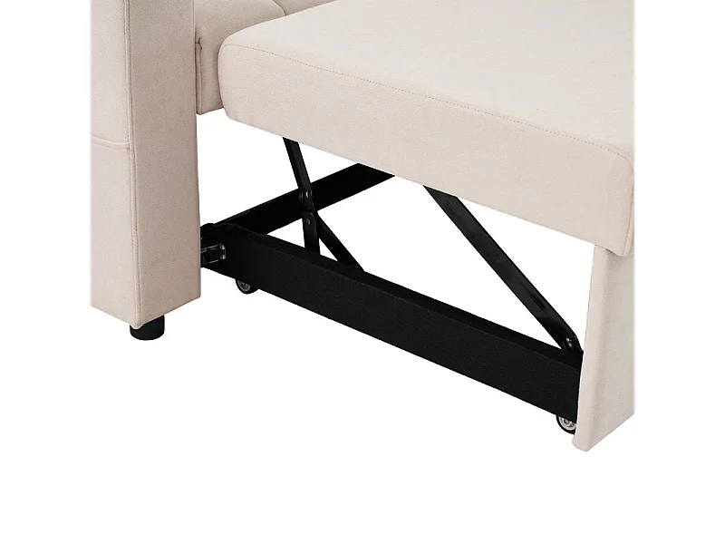 Sofá 2 lugares conversível em algodão bege - com 2 almofadas e porta-copos - encosto ajustável - 136x162x84cm