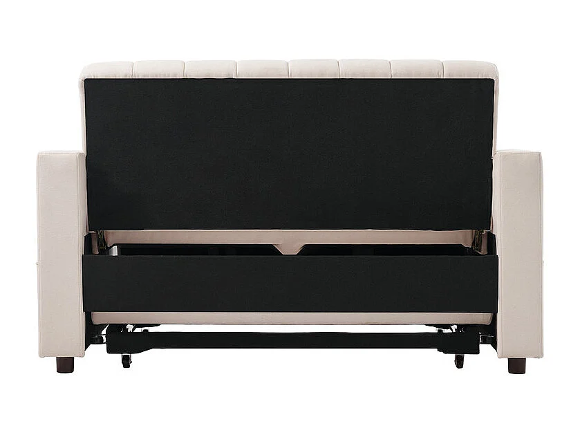 Canapé 2 places convertible en Cotton beige - avec 2 oreiller et porte-gobelets - dossier réglable - 136x162x84cm