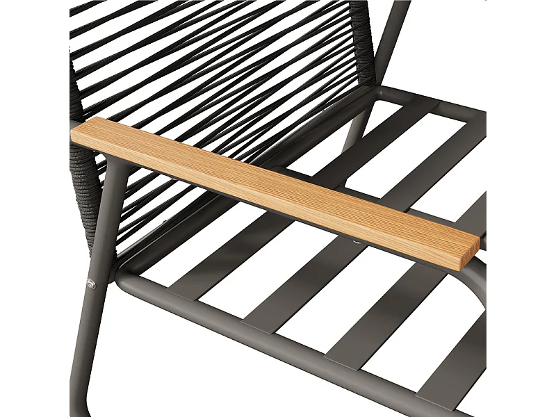 Salon de jardin 4 personnes: Canapé 2 places, 2 fauteuils et 1 table basse - avec un cadre en fer galvanisé - pieds réglables