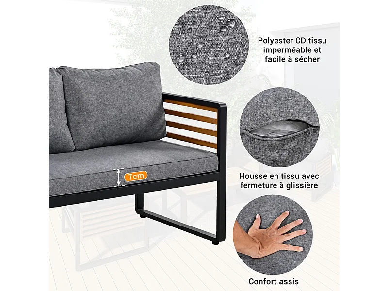 Set van 4 tuinbanken: 2-zits bank, salontafel en 2 fauteuils - verstelbare poten - Grijs