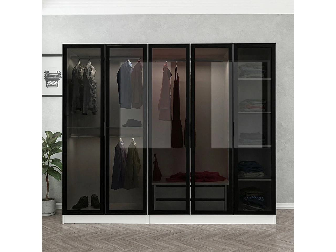 Armario Kale-6662 blanco negro 225x190x52 cm