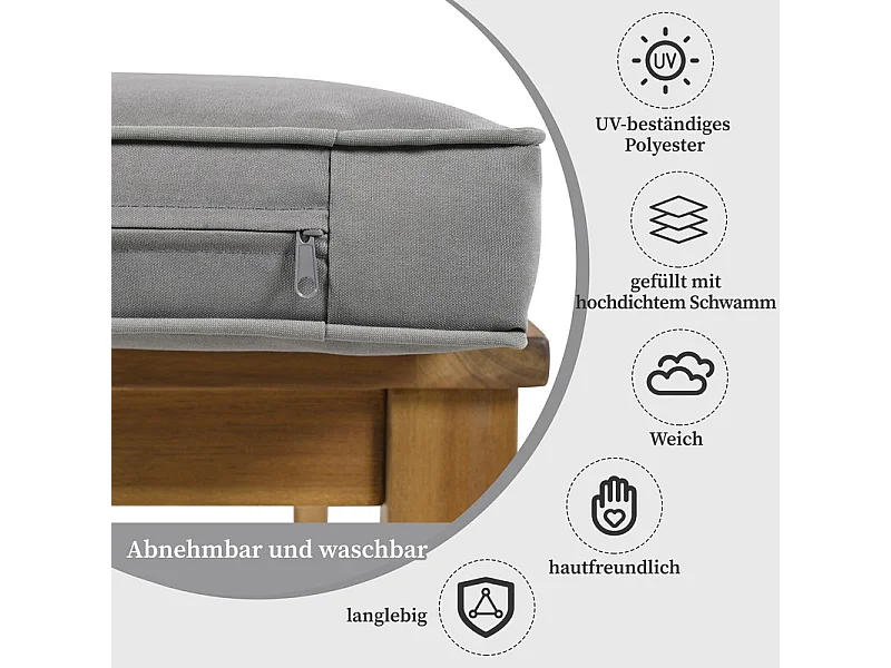 Tuinmeubilair van acaciahout - voor 7-8 personen - 2 salontafels, L-vormige bank en fauteuil - Natuur en Grijs