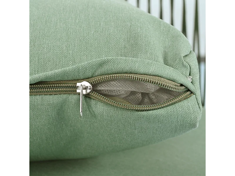 Salon de jardin en fer et en corde, avec coussins de siège, pieds réglables, 2 canapés et 1 table basse, Vert