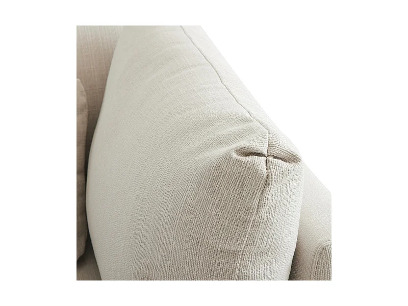 Divano 3 posti in tessuto lino, con pouf, 3 cuscini lombari e 2 cuscini, 220x83x81cm, Beige