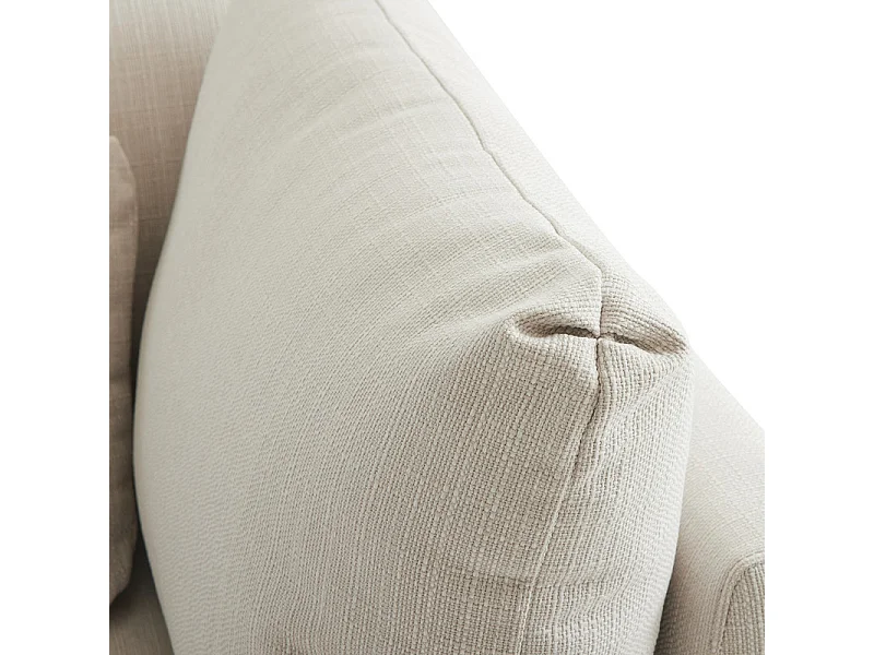 Canapé 3 places en tissu lin, avec pouf, 3 oreillers lombaires et 2 oreillers, 220x83x81cm, Beige