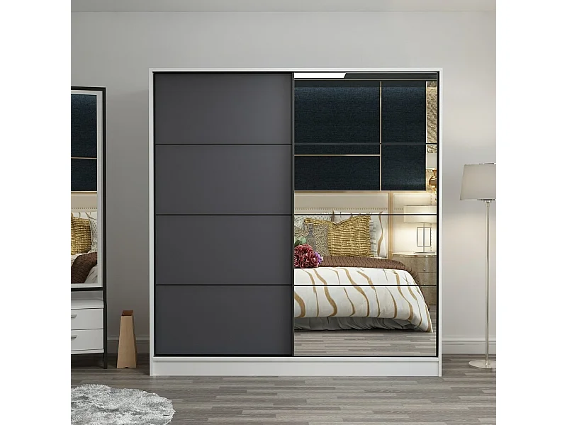 Guardaroba Kailua L333, Bianco|Antracite, 190x180x60cm, Porte guardaroba: Scorrevole