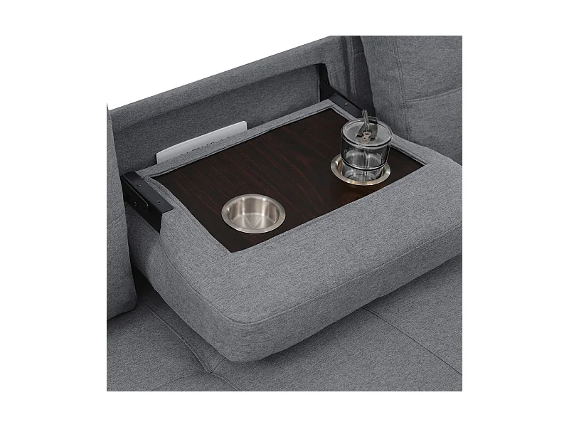 Canapé d'angle convertible en velours - 3 places - avec rangement, porte-gobelets en acier inoxydable - 205x139x87cm - Gris