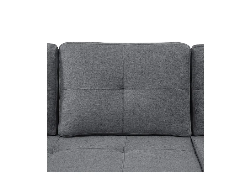 Canapé d'angle convertible en velours - 3 places - avec rangement, porte-gobelets en acier inoxydable - 205x139x87cm - Gris