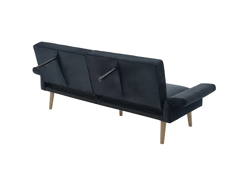 Schlafsofa aus schwarzem Samt - mit 2 Kissen - verstellbare Armlehnen und Rückenlehne - Massivholzfüße - 180x75x82cm