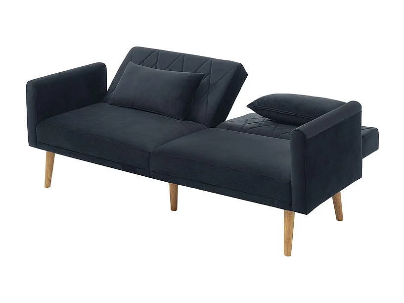 Schlafsofa aus schwarzem Samt - mit 2 Kissen - verstellbare Armlehnen und Rückenlehne - Massivholzfüße - 180x75x82cm