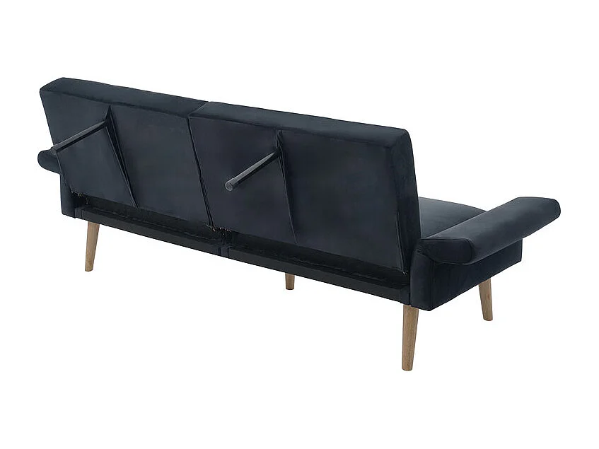 Schlafsofa aus schwarzem Samt - mit 2 Kissen - verstellbare Armlehnen und Rückenlehne - Massivholzfüße - 180x75x82cm
