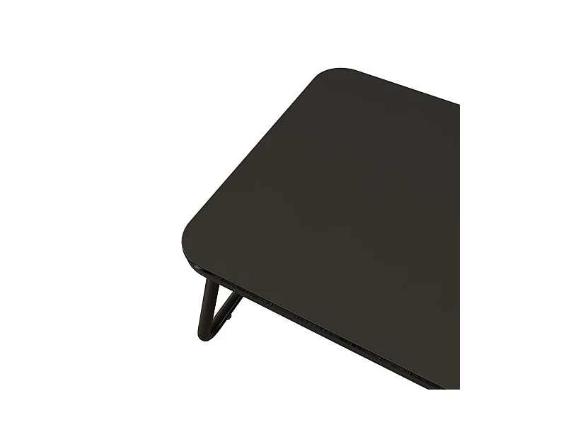 Salon de jardin 4 personnes: table basse en verre durci, canapé 2 places et 2 fauteuils, pieds réglables, avec coussins, Noir