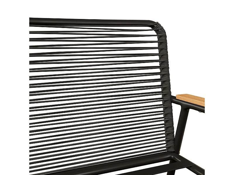 Juego de jardín para 4 personas: mesa baja de vidrio templado, sofá de 2 plazas y 2 sillones, patas ajustables, con cojines, Negro