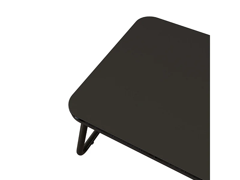 Juego de jardín para 4 personas: mesa baja de vidrio templado, sofá de 2 plazas y 2 sillones, patas ajustables, con cojines, Negro