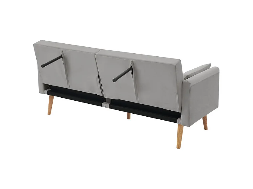 Slaapbank in grijs fluweel - met 2 kussens - verstelbare armleuningen en rugleuning - massief houten poten - 180x75x82cm