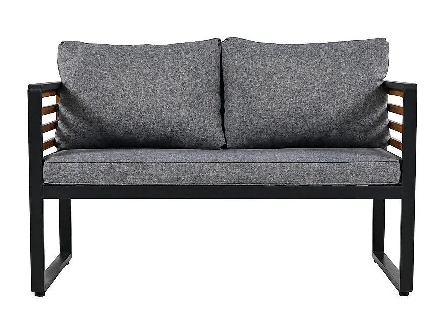 Tuinmeubelset - voor 8 personen - 2 salontafels, 2 banken en 4 fauteuils - houten armleuningen - Grijs