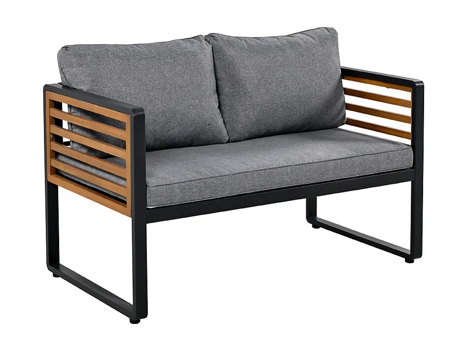 Tuinmeubelset - voor 8 personen - 2 salontafels, 2 banken en 4 fauteuils - houten armleuningen - Grijs