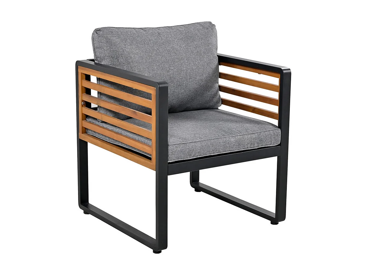 Tuinmeubelset - voor 8 personen - 2 salontafels, 2 banken en 4 fauteuils - houten armleuningen - Grijs