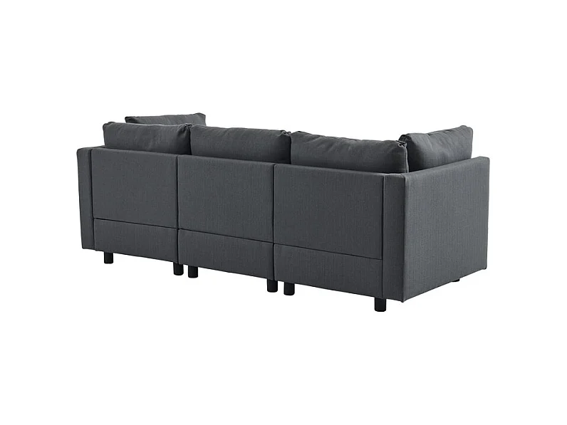 3-Sitzer-Sofa aus Leinenstoff, mit Pouf, 3 Lendenkissen und 2 Kissen, 220x83x81cm, Grau