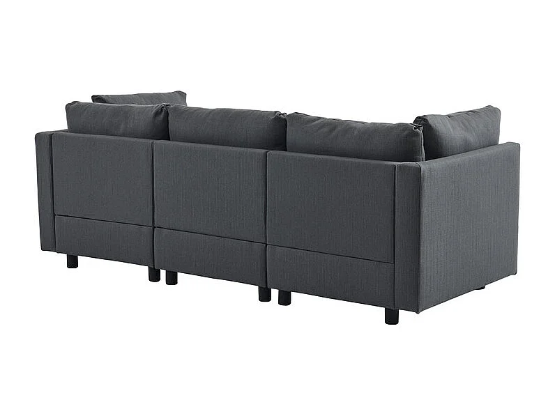 Canapé 3 places en tissu lin, avec pouf, 3 oreillers lombaires et 2 oreillers, 220x83x81cm, Gris