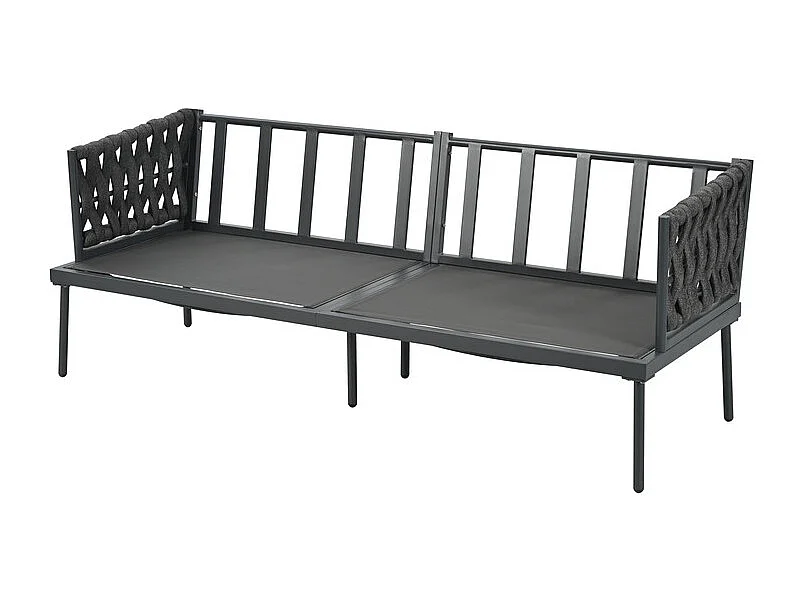 Gartenset aus Stahl - 3-Sitzer Sofa, 2 Sessel und Couchtisch - geflochtene Seilen-Armlehnen - Grau